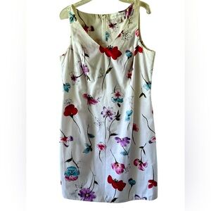 Petite Sophisticate Floral Asymmetrical Dress - White, Red, Purple